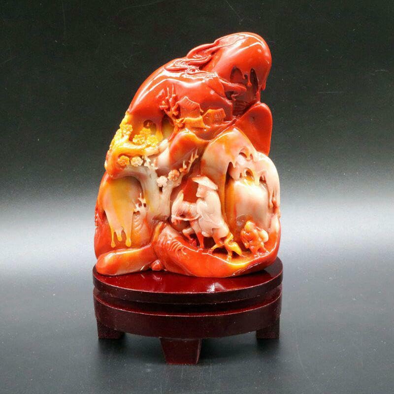 石造寿山人物山水図家庭装飾置物工芸贈り物踏雪尋梅